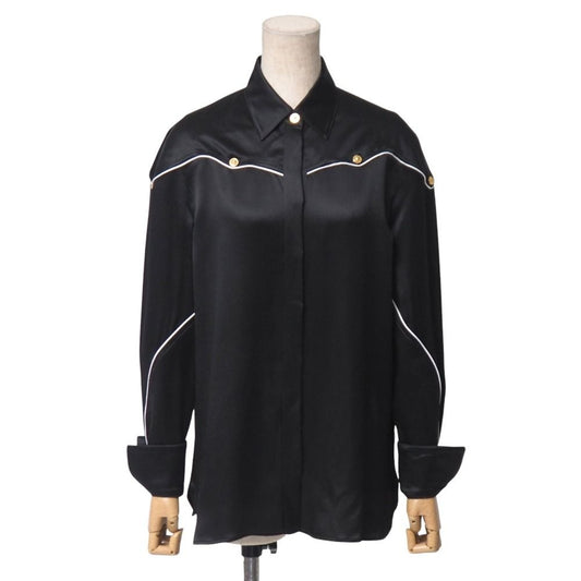 Versace Long Sleeve Shirt 38 Silk Satin Blouse Piping Medusa Button