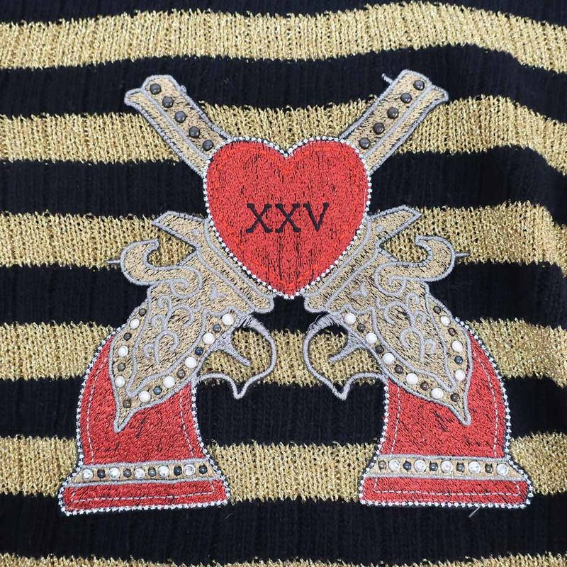 Gucci Knit Sweater - Black X Gold Border - Size XS Embroidery Tops