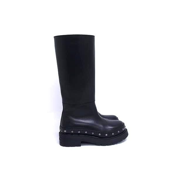 Dior Leather Studded Long Boots 35 Shoes Black — view 2