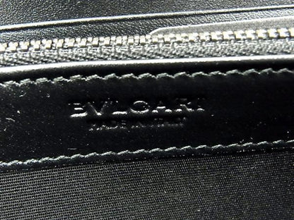 Bvlgari Leather Round Zipper Long Wallet Men Ladies Black Ax3764