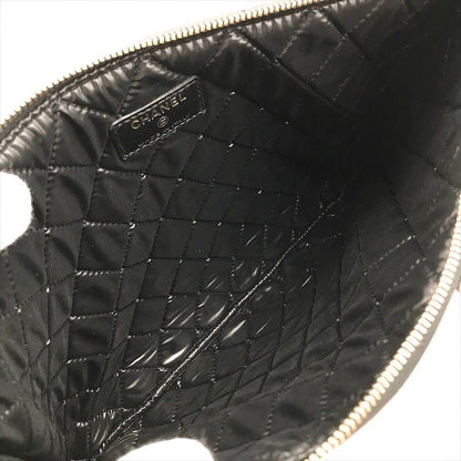 Chanel CC Logo Quilted Camellia Lambskin Clutch Black Pink Case