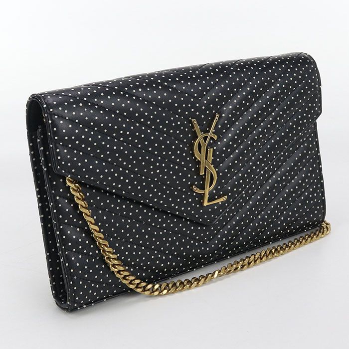 Saint Laurent Cassandra 377828 Bow01 1000 Chain Wallet Leather Women