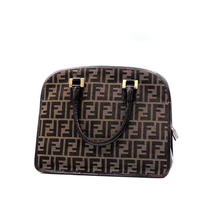 Fendi Handbag Zucca Pattern Brown Canvas Leather 62 Bs172