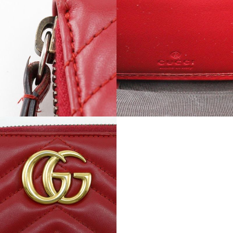 Gucci Double G Zip Around Wallet GG Marmon Chevron Quilted 443123 Leather Red
