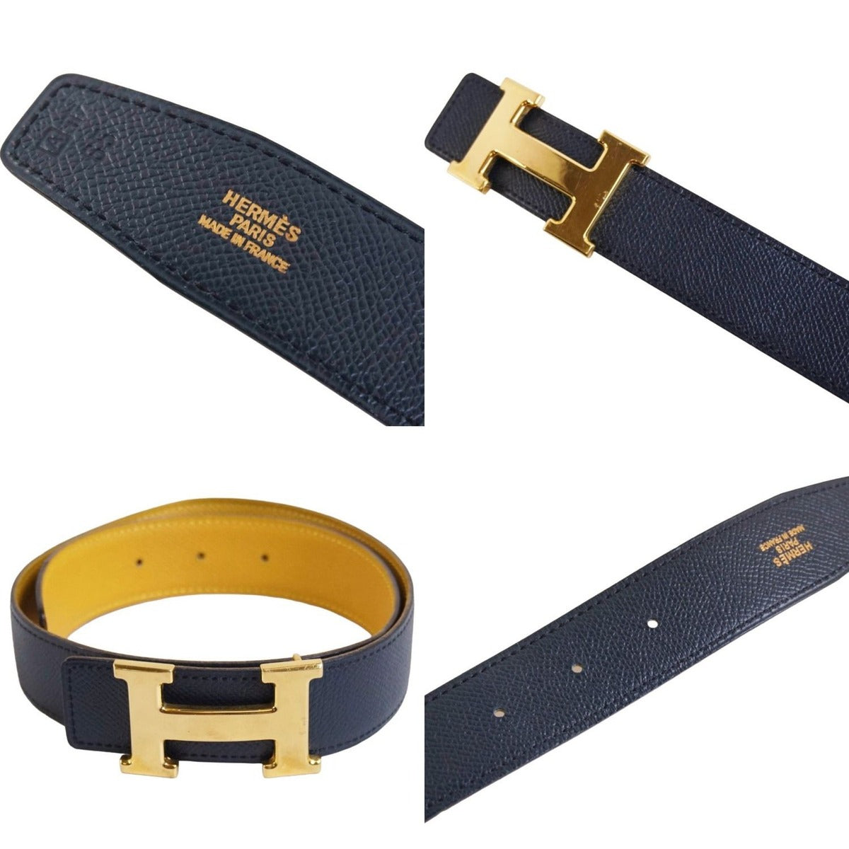 Hermes Vintage Belt Leather Riba Navyyellow — view 6
