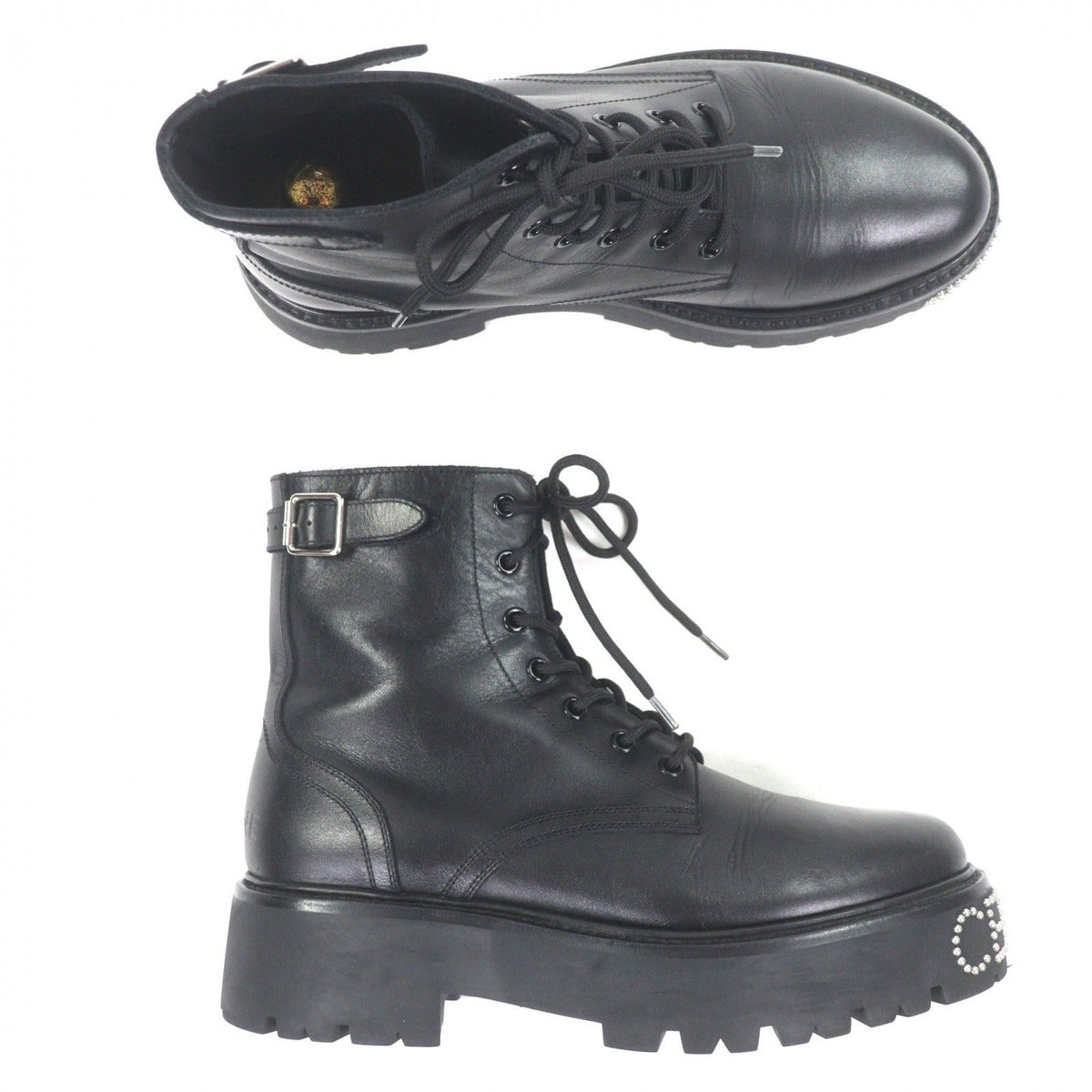 Celine Bulky Leather Hedi Slimane Era Logo Studs Lace Up Short Boots Black 42 — view 6