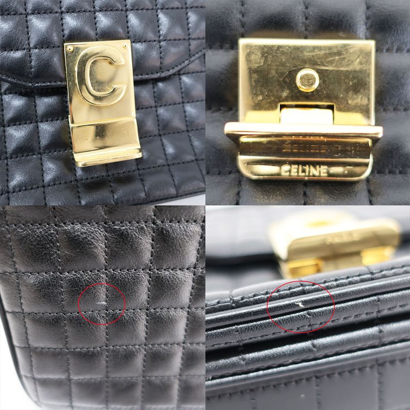 Celine Chain Shoulder Bag Quilted Black Gold Hardware Leather Women's