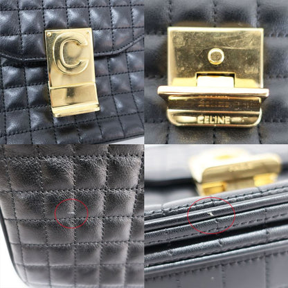 Celine Chain Shoulder Bag Quilted Black Gold Hardware Leather Women's