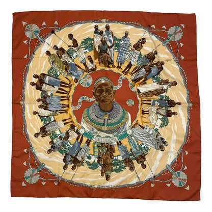 Hermes Carre 90 Silk Scarf Perles du Kenya Kenyan Pearl Brown