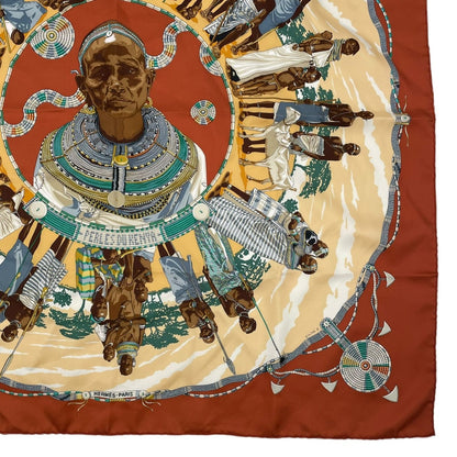 Hermes Carre 90 Silk Scarf Perles du Kenya Kenyan Pearl Brown — view 5