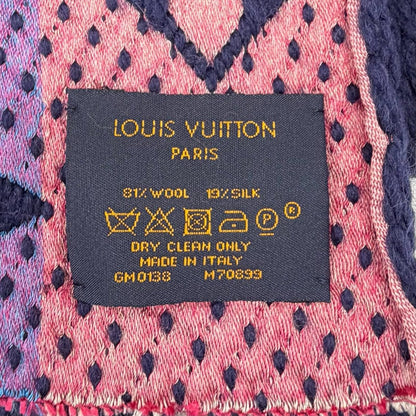 Louis Vuitton Echarpe Logo Mania Wool Silk Scarf with Fringe Navy Multi — view 6