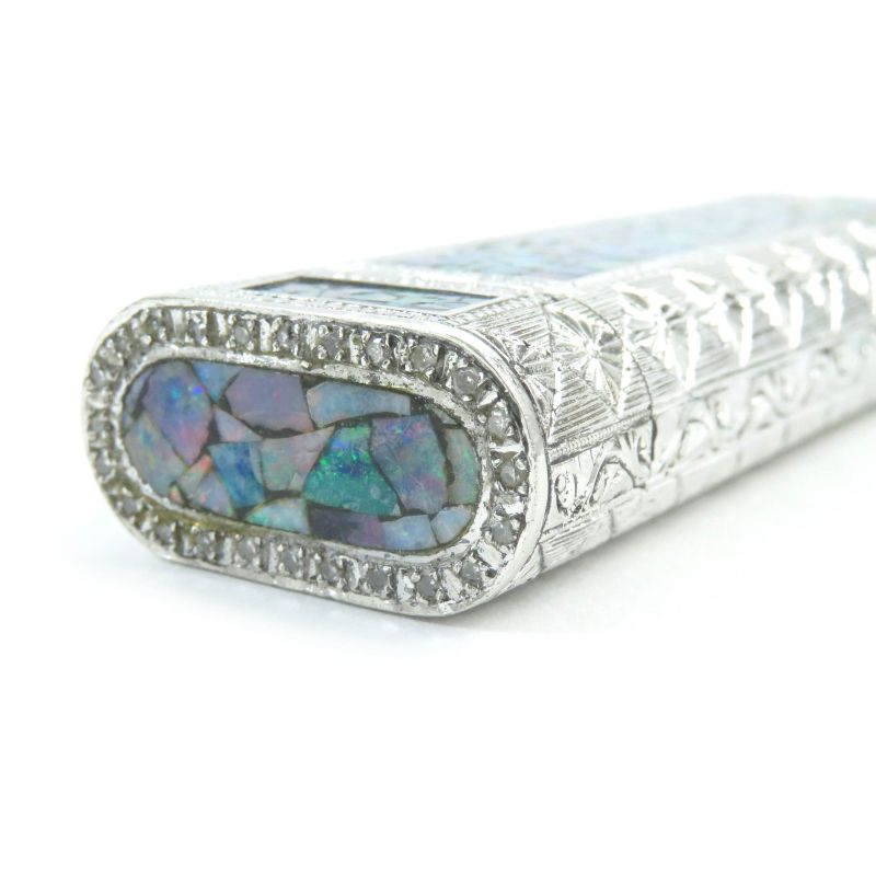 Cartier Mosaic Outer Jacket Oval Shape Opal Rhinestone Blue Stained Glass Gas