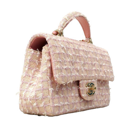 Chanel Handbag Quilted Top Handle Tweed Pink Champagne Gold 2-Way — view 2