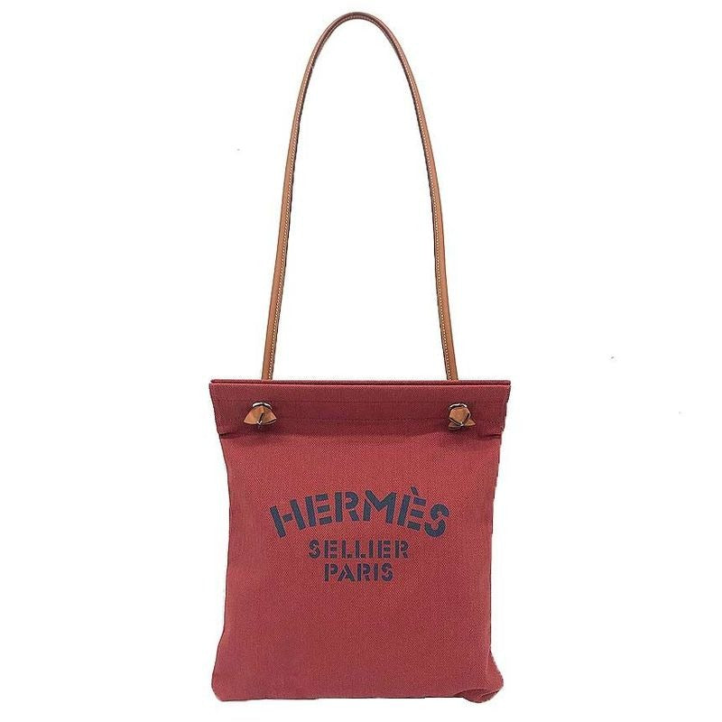 Hermes Sac Aline MM Shoulder Bag Toile Chevron Canvas Red Tone Stamped