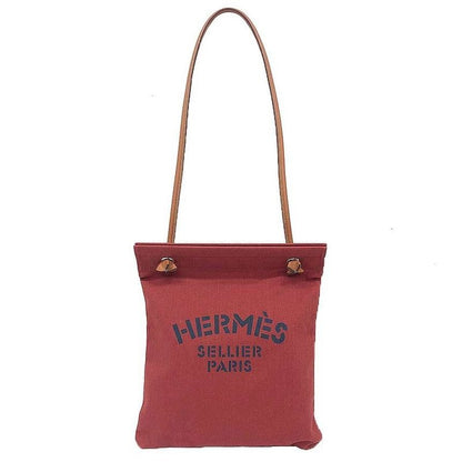 Hermes Sac Aline MM Shoulder Bag Toile Chevron Canvas Red Tone Stamped
