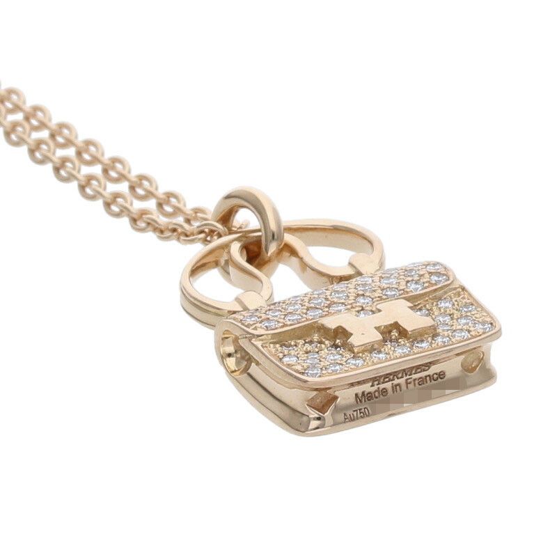 Hermes Amulet Constance 18K Pink Gold Diamond Necklace Men's