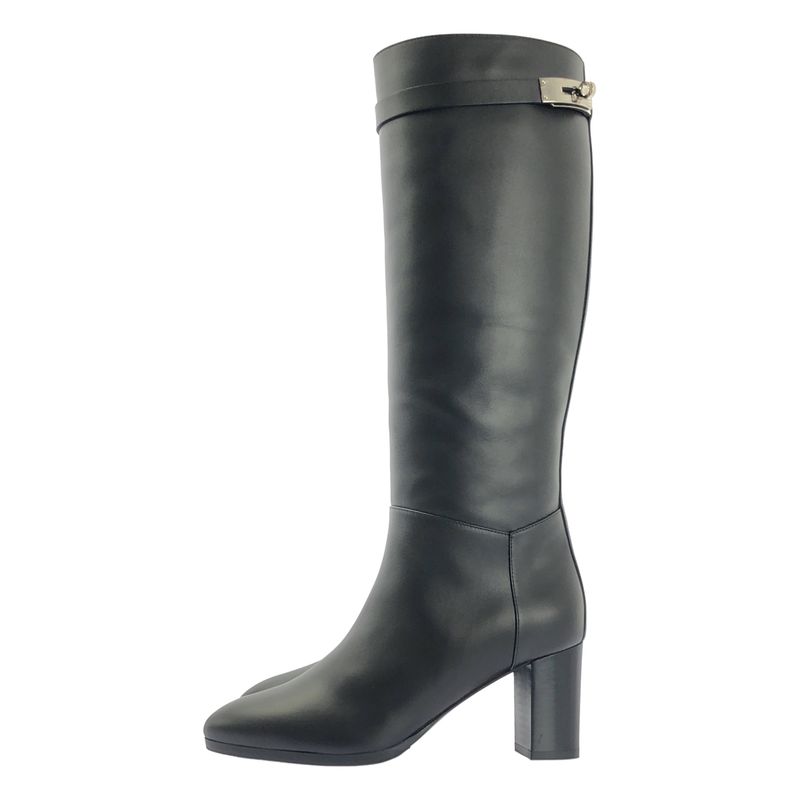 Hermes Story Kelly Hardware Leather Long Boots - 37 - Black - Women's