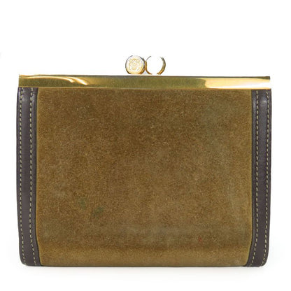 Loewe Trifold Wallet Suede Leather Khaki Brown Gold Hardware Anagram Clasp