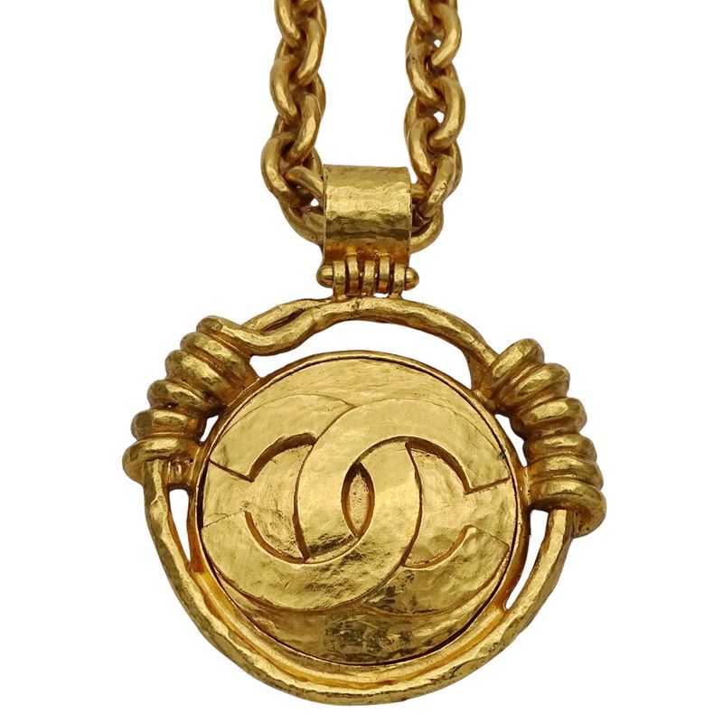 Chanel Necklace Women's Men's Brand Coco Mark Metal GP Gold Round Large Vintage
