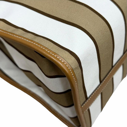 Prada Triangle Logo Stripe Leather Canvas Tote Brown White — view 6