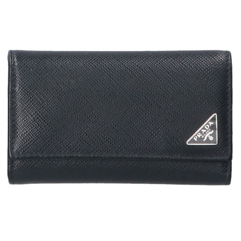 Prada 2 Pg222 Triangle Plate Saffiano Leather Key Case