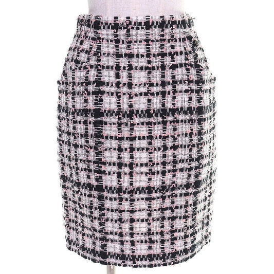 Chanel CC Logo Check Twisted Skirt Lining Silk Pink Black White 36