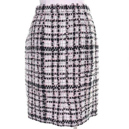 Chanel CC Logo Check Twisted Skirt Lining Silk Pink Black White 36 — view 3