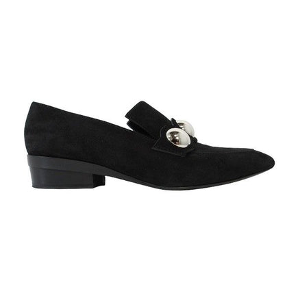 Hermes Loafers Suede Round Studded Shoes 36.5 Black Qqq — view 2