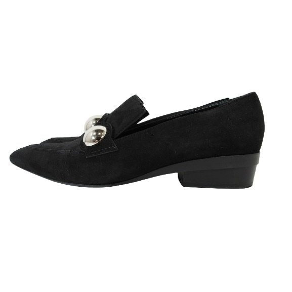 Hermes Loafers Suede Round Studded Shoes 36.5 Black Qqq — view 3