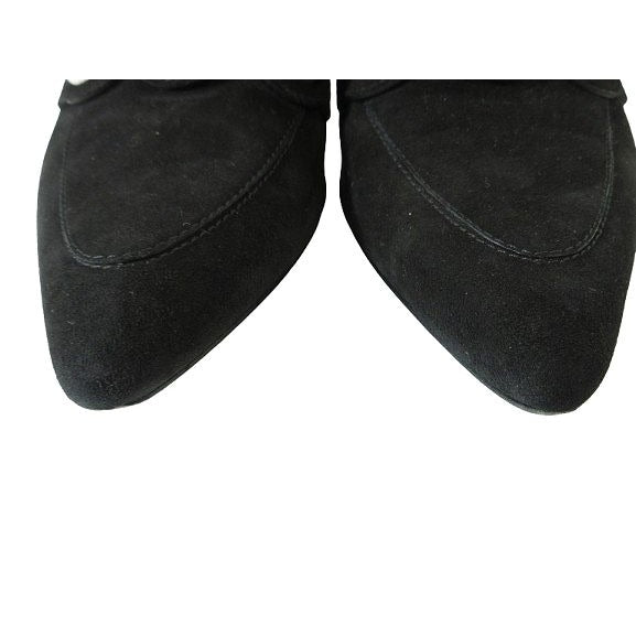 Hermes Loafers Suede Round Studded Shoes 36.5 Black Qqq — view 4