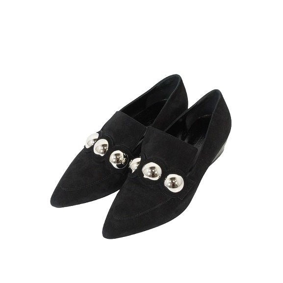 Hermes Loafers Suede Round Studded Shoes 36.5 Black Qqq