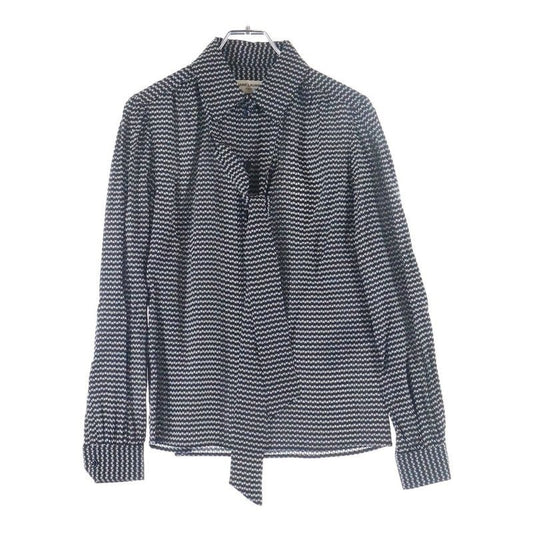 Saint Laurent Paris All-Over Print Silk Long-Sleeved Shirt Blouse with Tie