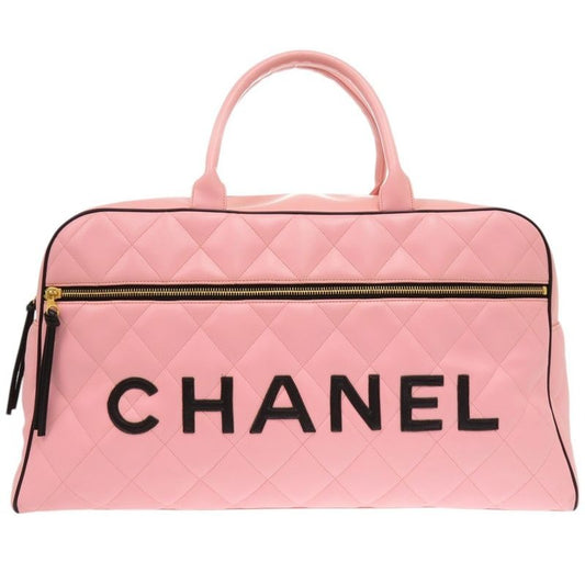 Chanel Quilted Lambskin Pink Number 3 Logo Boston Bag 0475