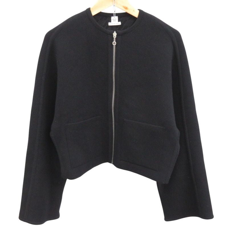 Hermes Collarless Knit Jacket Reversible Model Wool Cashmere Black Outerwear