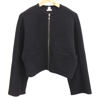 Hermes Collarless Knit Jacket Reversible Model Wool Cashmere Black Outerwear