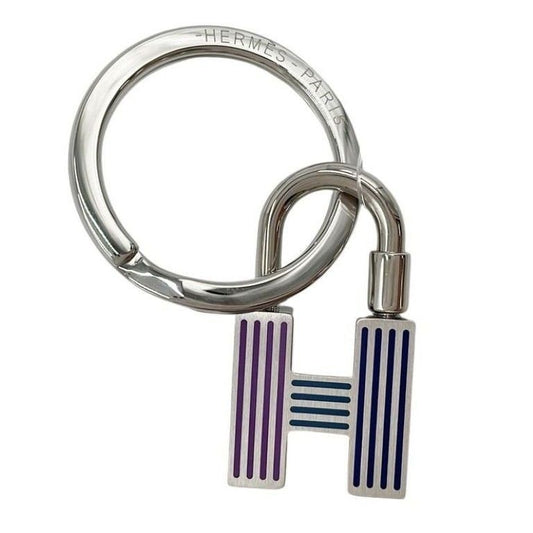 Hermes Key Holder Cadena Quiz Rainbow Silver Metal