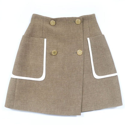 Fendi Fq7097 Wool Silk Leather Use FF Calligraphy Button Trapezoid Skirt Mini