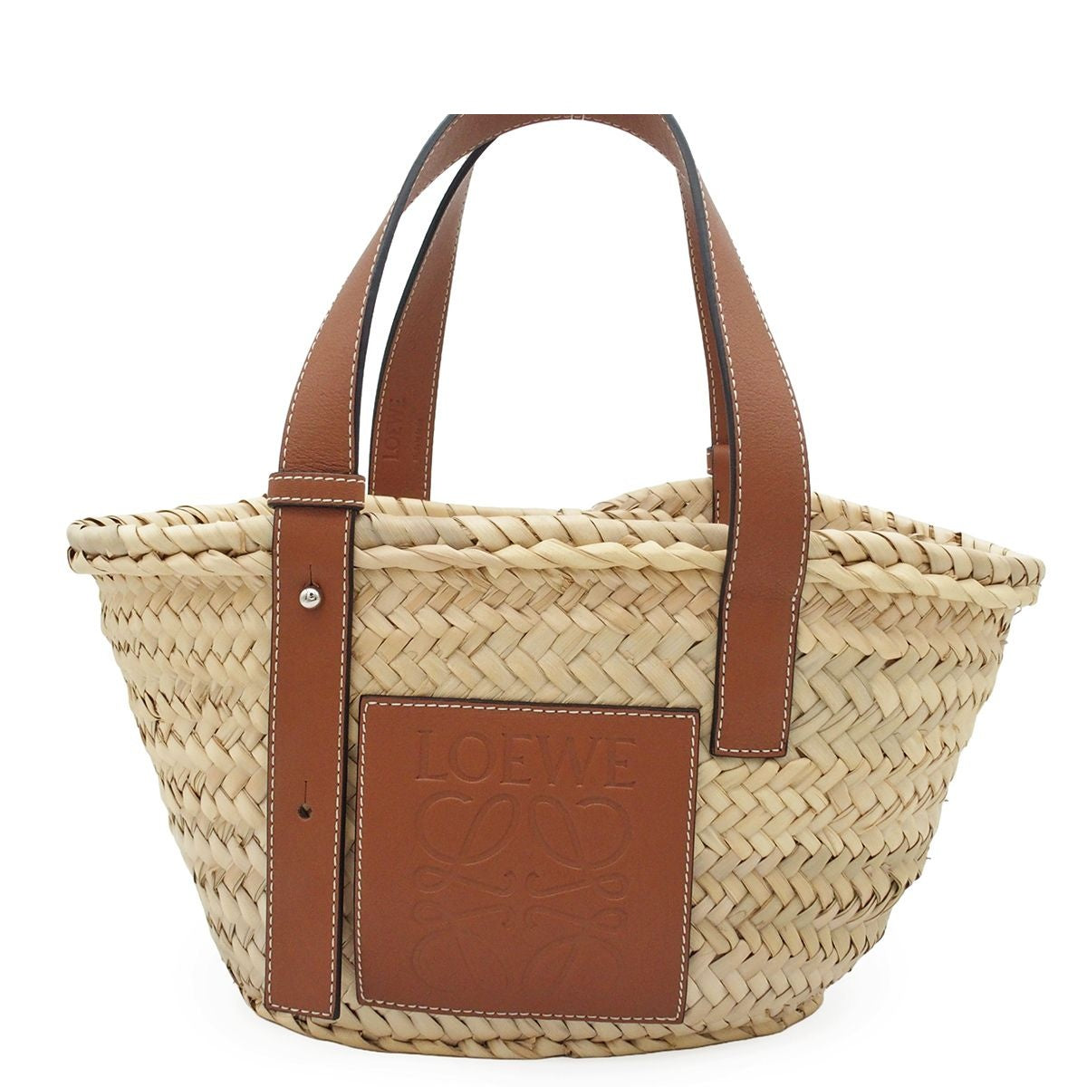 Loewe Beige Brown Raffia Leather Basket Bag Handbag