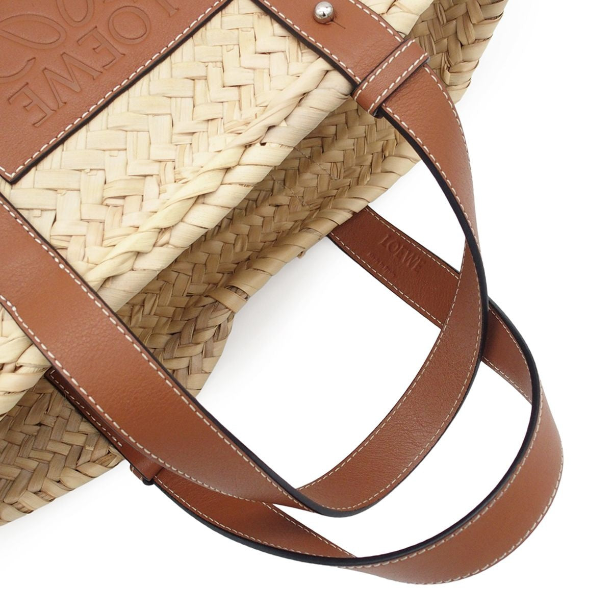 Loewe Beige Brown Raffia Leather Basket Bag Handbag — view 3