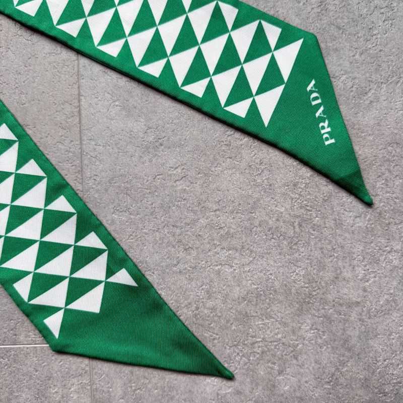 Prada 1ff008 Twill Silk Scarf Triangle Green with Box