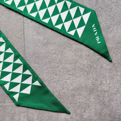 Prada 1ff008 Twill Silk Scarf Triangle Green with Box