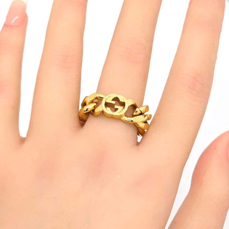 Gucci Interlocking G Golmet Chain Ring M Approx 15 Gold Finish Metal Made In