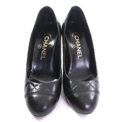 CHANEL G29111 Perforated Coco Mark Matelasse Almond Toe Leather Pumps Black