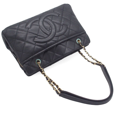 Chanel Jumbo CC Logo Mark Black Gold Caviar Leather Tote Shoulder Bag — view 4