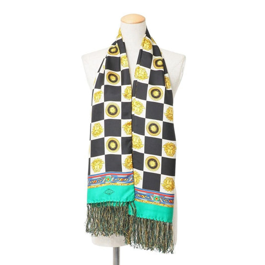 Versace Shawl Medusa Check Fringe Scarf All Pattern Silk