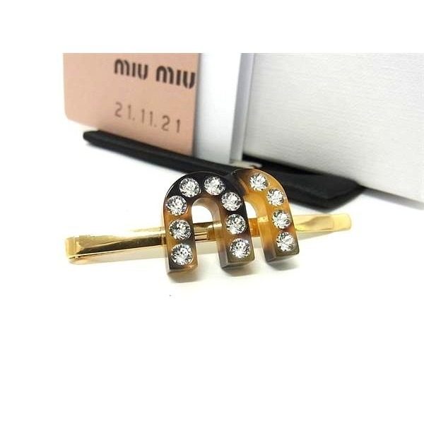 Miu Miu Line Stone Hairpin Hair Gold