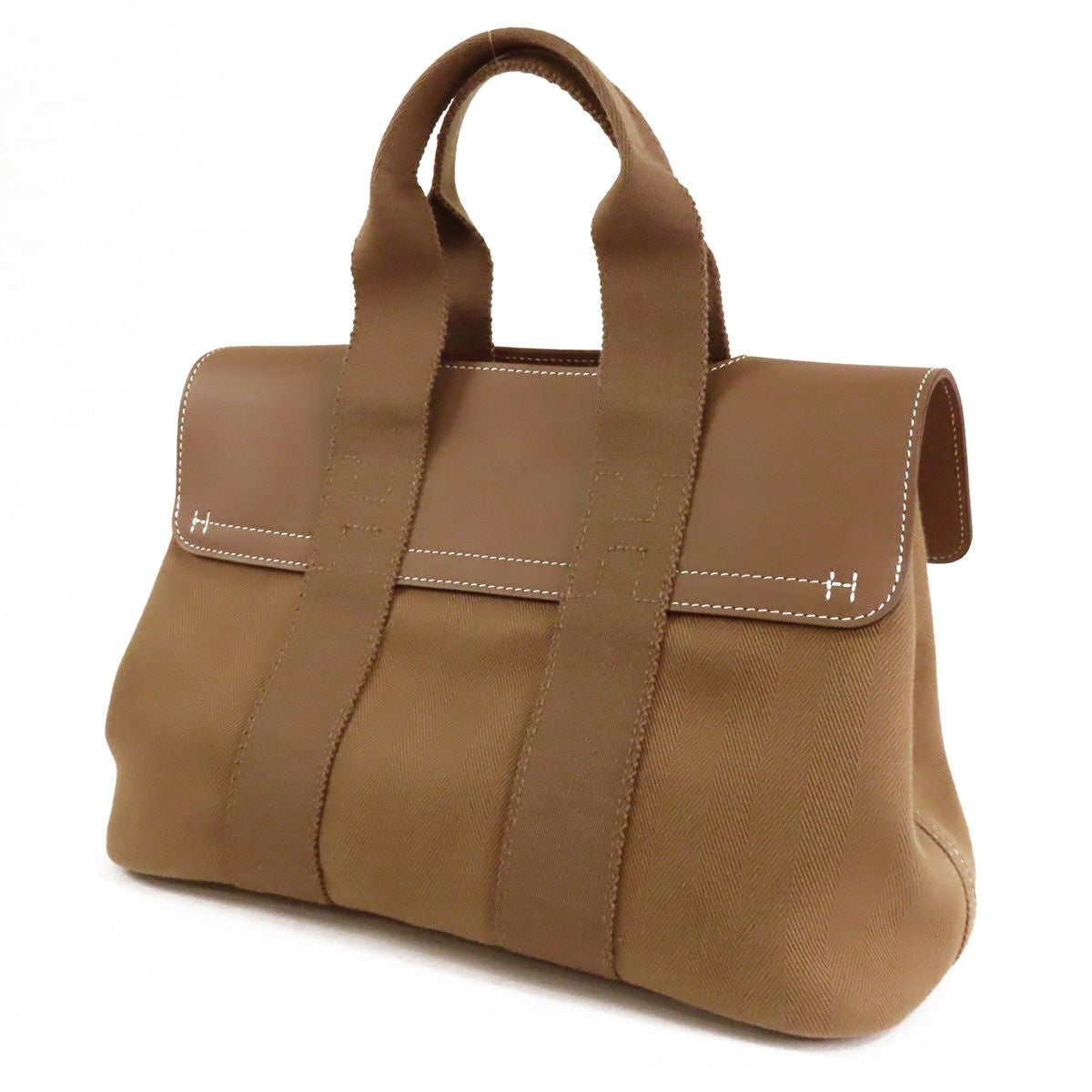 Hermes Valparaiso PM Etoupe Silver Leather Toile Chevron Handbag — view 2