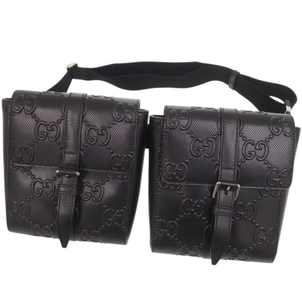 Gucci Wpouch GG Embossed Leather Black Belt Bag
