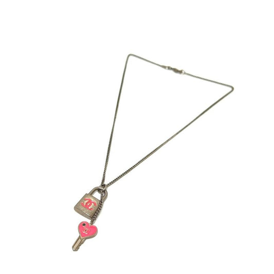 Chanel Necklace Coco Mark Padlock Cadenna Heart Key Metal Silver