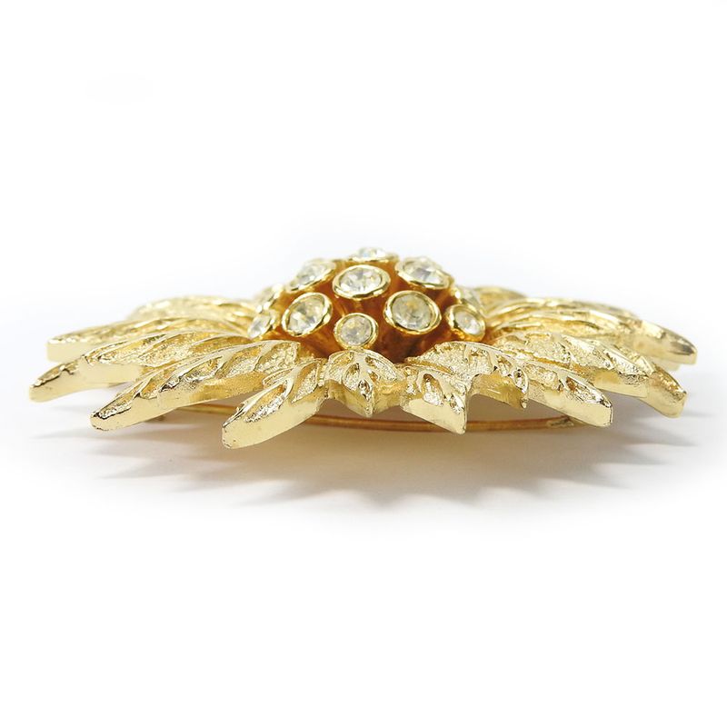 Christian Dior Brooch Metal Gold Rhinestone Plated Accessory Ladies Women